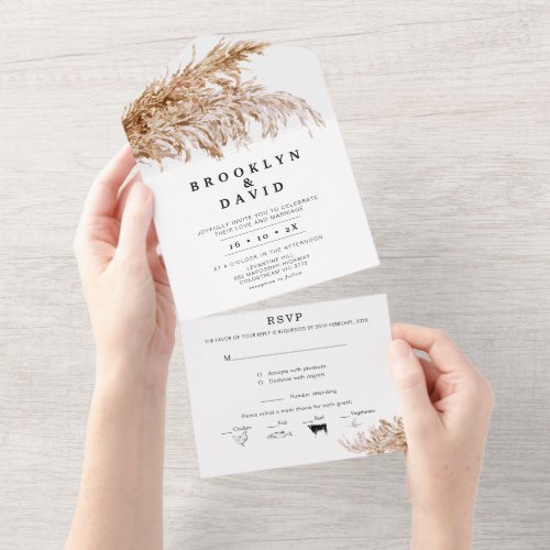 Simple Pampas Grass All in One Wedding Invite