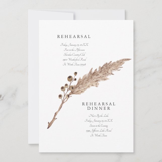 Simple Pampas Wedding Rehearsal Invitation (Front)