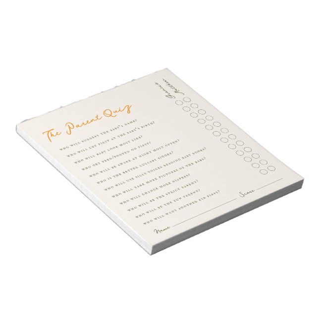 Simple Parent Quiz Baby Shower Game Notepad (Angled)