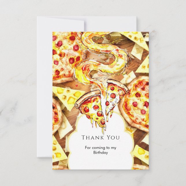 Simple Party Pizza Birthday Thank You Card (Front)