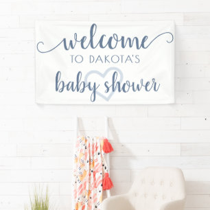Simple Party Welcome Dusty Blue Heart Customized Banner