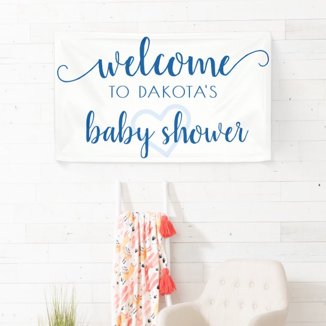 Simple Party Welcome | French Blue Heart Editable Banner (Insitu)
