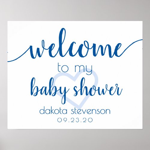 Simple Party Welcome  French Blue Heart Editable Poster