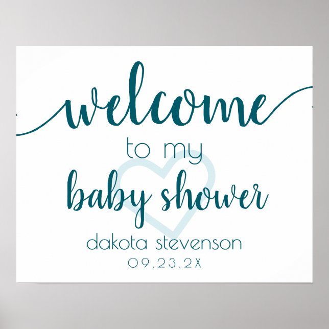 Simple Party Welcome | Teal Aqua Heart Customized Poster (Front)
