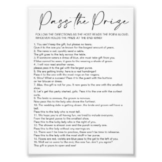 Simple Pass the Prize Bridal Shower Game Photo Print