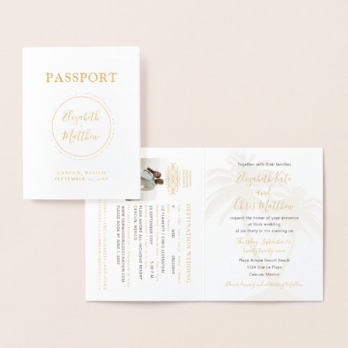 Simple Passport Invitation Beach Wedding Gold Foil