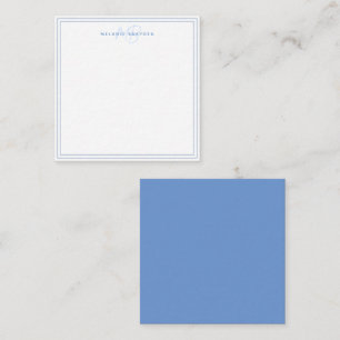 Simple Pastel Blue Minimalist Monogram Two Border Note Card