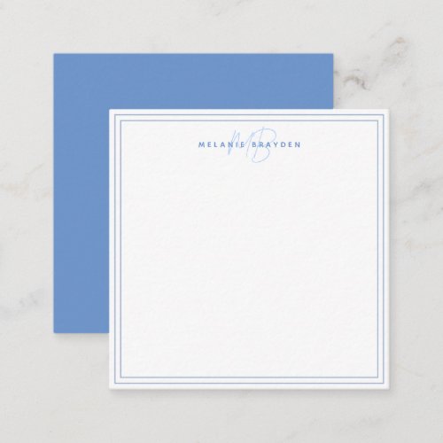 Simple Pastel Blue Minimalist Monogram Two Border Note Card