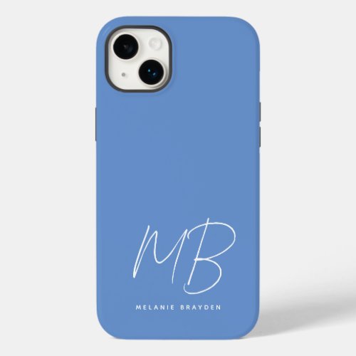 Simple Pastel Blue Minimalist Two Monogram Name Case_Mate iPhone 14 Plus Case