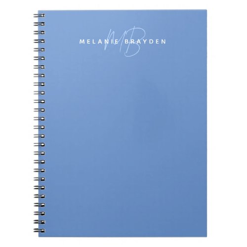 Simple Pastel Blue Minimalist Two Monogram Name Notebook