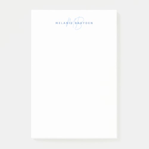 Simple Pastel Blue Minimalist Two Monogram Name Post_it Notes