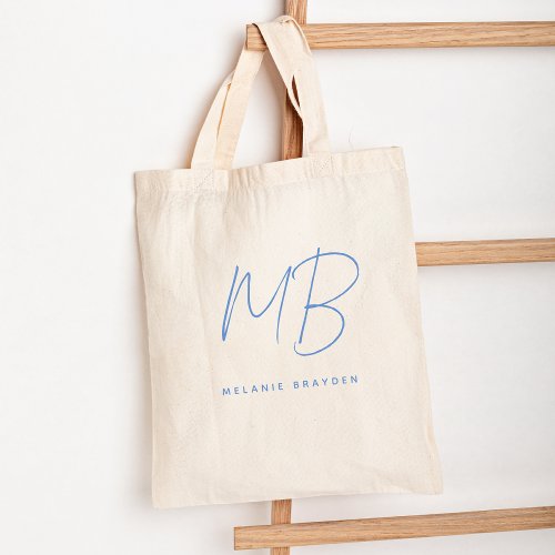 Simple Pastel Blue Minimalist Two Monogram Name Tote Bag