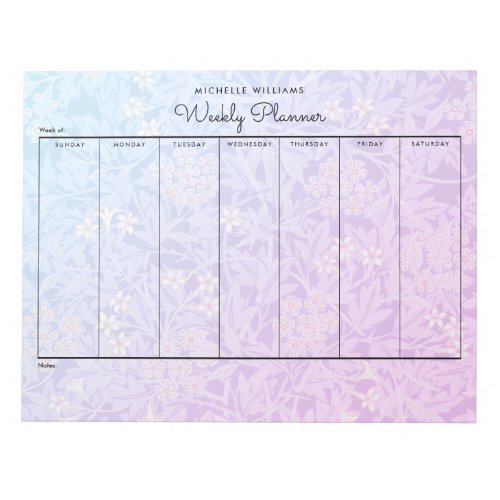 Simple Pastel Blue Pink Floral Weekly Planner Notepad