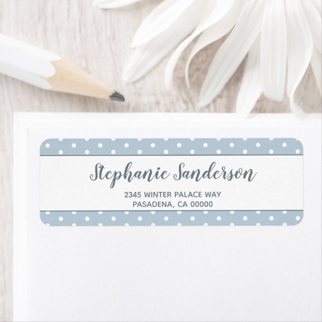 Simple Pastel Blue White polka dots Script Label (Insitu)