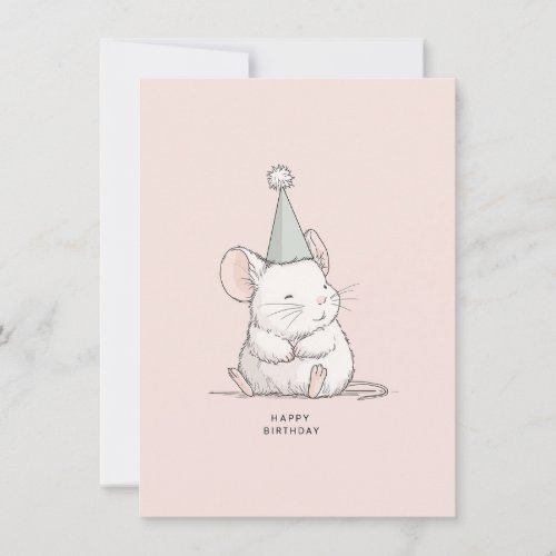 Simple Pastel Cute Mouse Birthday Card