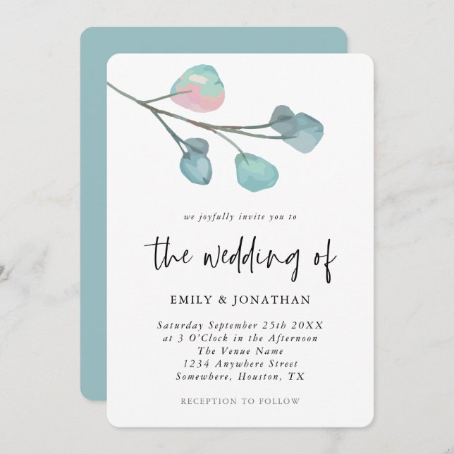Simple Pastel Eucalyptus Wedding Invitation (Front/Back)