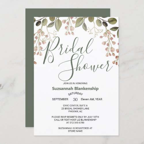 Simple Pastel Floral Top Border Bridal Shower  Invitation