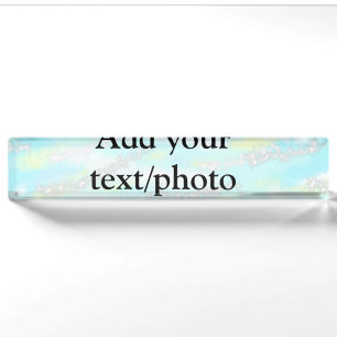 Simple pastel glitter colorful add your text photo desk name plate