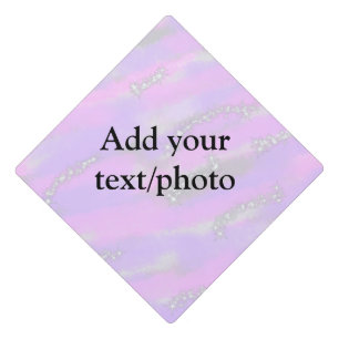 Simple pastel glitter colorful add your text photo graduation cap topper