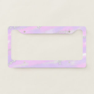 Simple pastel glitter colorful add your text photo license plate frame