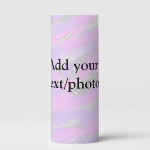 Simple pastel glitter colorful add your text photo pillar candle
