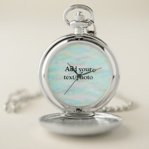 Simple pastel glitter colorful add your text photo pocket watch