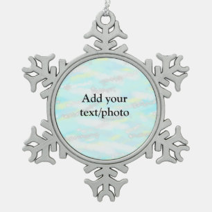 Simple pastel glitter colorful add your text photo snowflake pewter christmas ornament