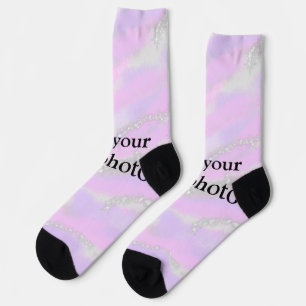Simple pastel glitter colorful add your text photo socks