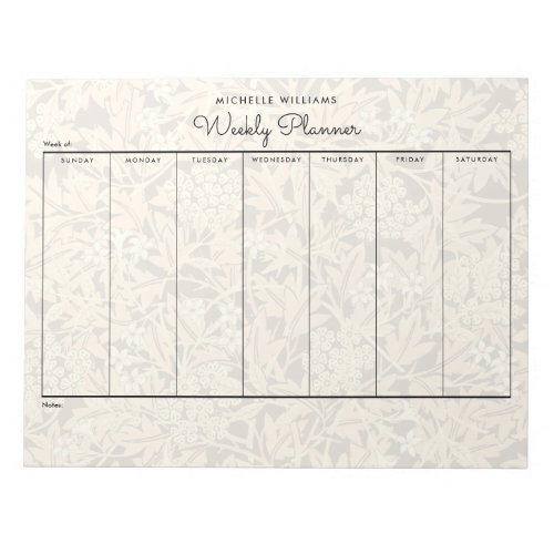 Simple Pastel Gold Sepia Floral Weekly Planner Notepad
