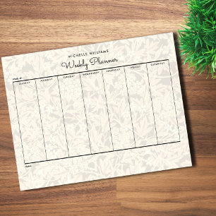 Simple Pastel Gold Sepia Floral Weekly Planner Notepad