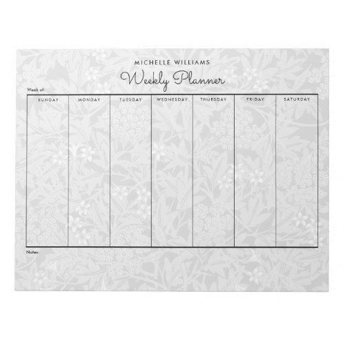 Simple Pastel Gray Floral Weekly Planner Notepad