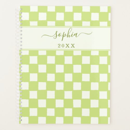 Simple Pastel Green Checkered Custom 2022 2023 Planner