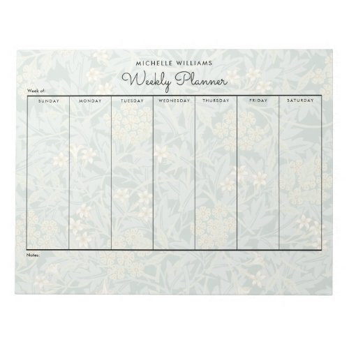 Simple Pastel Green Floral Weekly Planner Notepad