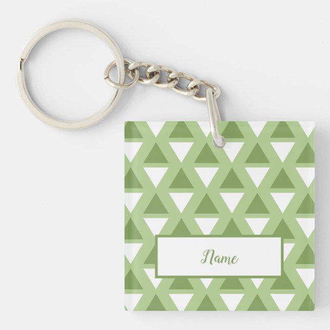 Simple pastel green geometric pattern keychain (Front)