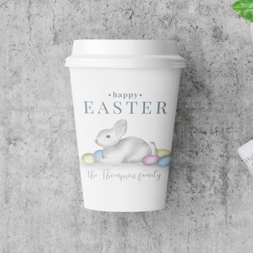 Simple Pastel Happy Easter Bunny Typography Paper Cups