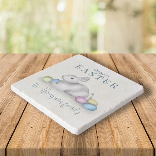 Simple Pastel Happy Easter Bunny Typography Trivet