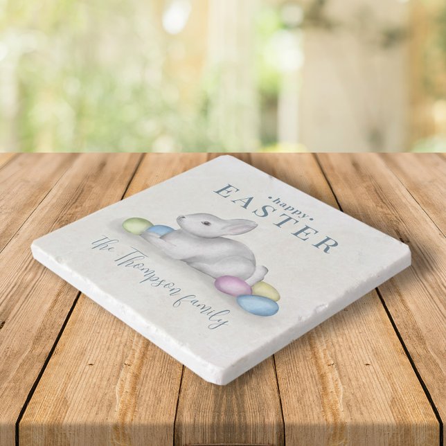 Simple Pastel Happy Easter Bunny Typography Trivet (Creator Uploaded)