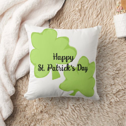 simple pastel Happy St Patricks day shamrocks Throw Pillow