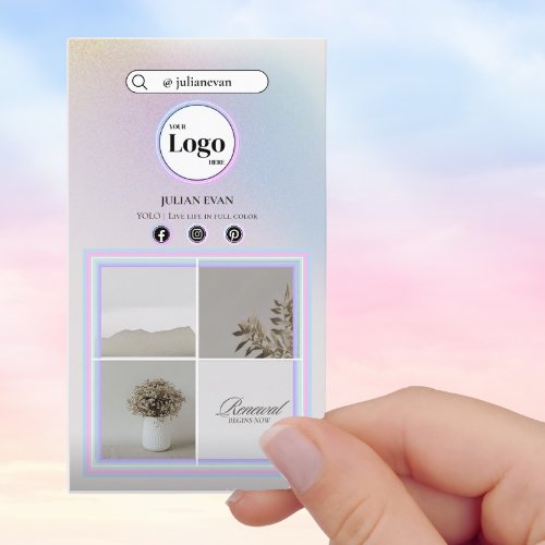 Simple Pastel Holographic Instagram Photo Collage Business Card