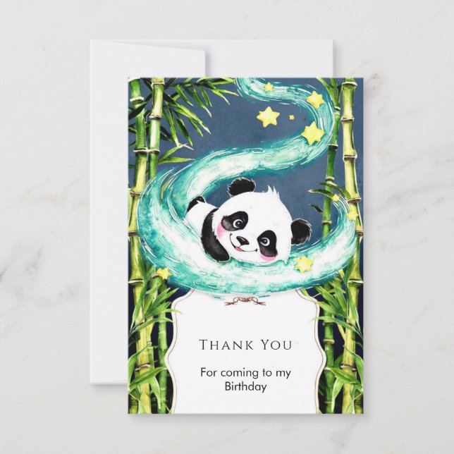 Simple Pastel Magical Panda Birthday Thank You Card (Front)