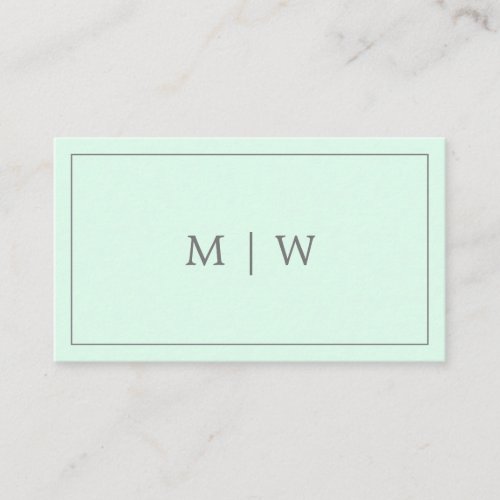 Simple Pastel Mint Green Two Initial Monogram Logo Business Card