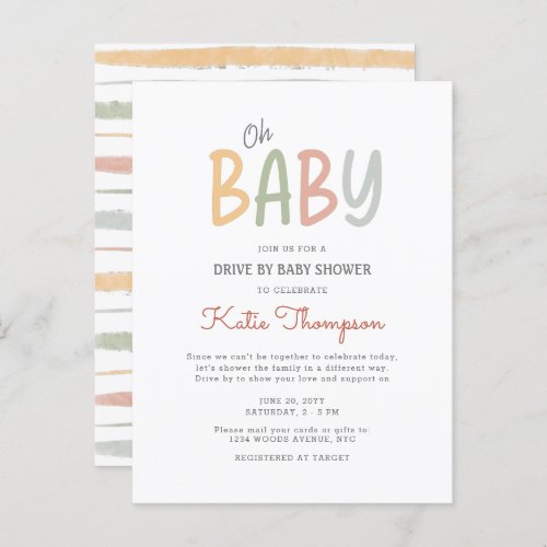 Simple Pastel Oh Baby Drive By Baby Shower Announcement Postcard