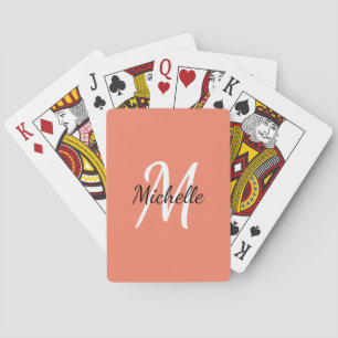Simple Pastel Orange Monogrammed Poker Cards