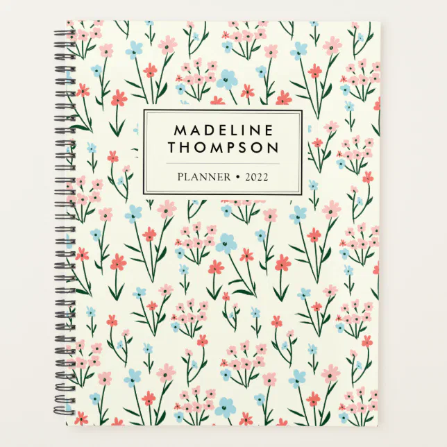 Simple Pastel Pink Blue Flowers Pattern Planner | Zazzle