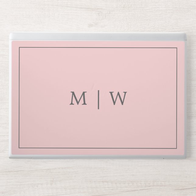 Simple Pastel Pink Gray Two Initial Monogram Logo HP Laptop Skin (Front)