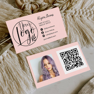 Simple pastel pink hair makeup photo logo qr code business card