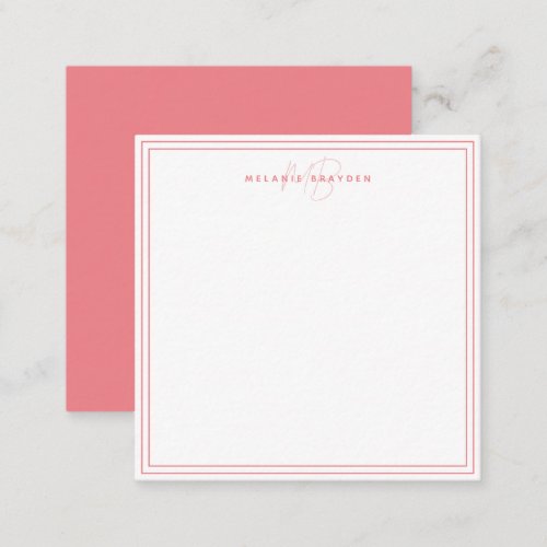 Simple Pastel Pink Minimalist Monogram Two Border Note Card
