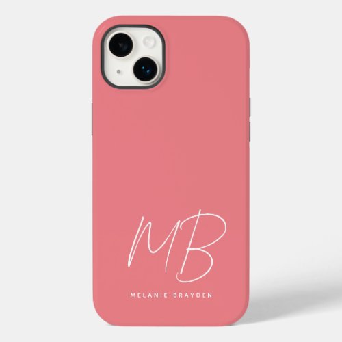 Simple Pastel Pink Minimalist Two Monogram Name Case_Mate iPhone 14 Plus Case