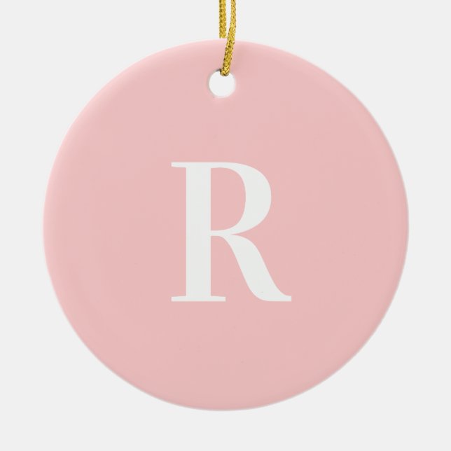 Simple Pastel Pink Monogram Ceramic Ornament (Front)