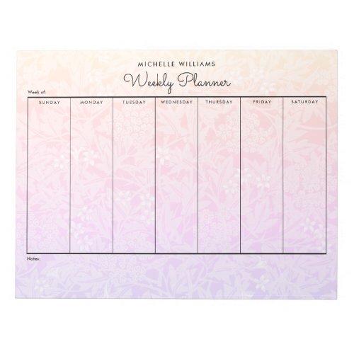 Simple Pastel Pink Rainbow Floral Weekly Planner Notepad